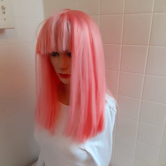 Pink lace part wig with bangs front wig 14''